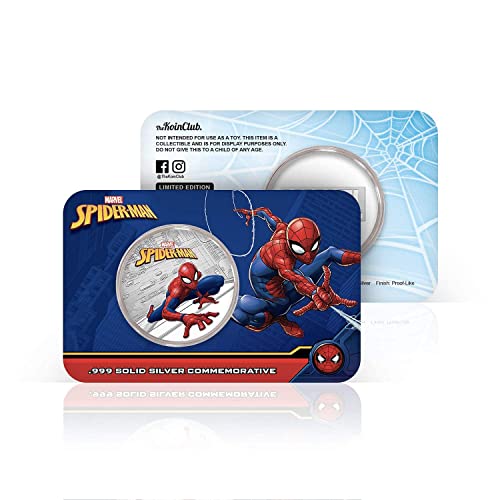 FANTASY CLUB Marvel Spiderman - Moneda / Medalla Oficial acuñada en Plata Pura .999 presentada en Blister Coleccionista - 32mm