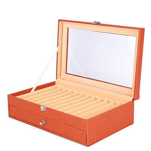 Fetcoi Estuche para 24 o 36 compartimentos, piel sintética, franela, naranja y negro, estuche de almacenamiento, organizador para coleccionistas, tiendas (24 naranjas)