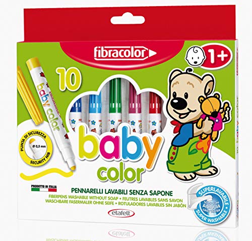 FIBRACOLOR Rotuladores Baby Color Fibracolor, paquete de 10 colores, superlavables solo con agua