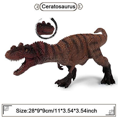 FLORMOON Juego de Dinosaurios - Realista Ceratosaurus Dinosaur - Figuras de Dinosaurio de plástico marrón - Decoración de Pasteles de cumpleaños, artículos de Fiesta para niños pequeños(Boca móvil)