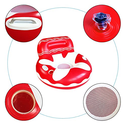 Flotador hinchable para adultos, con respaldo y soporte para bebidas, juguete hinchable para adultos y niños, con asas para mayor seguridad (sofá rojo)