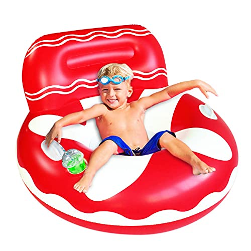 Flotador hinchable para adultos, con respaldo y soporte para bebidas, juguete hinchable para adultos y niños, con asas para mayor seguridad (sofá rojo)