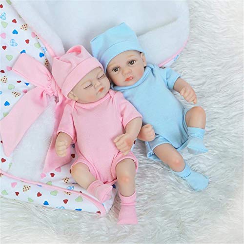 FMONH Muñecas Reborn De 10 Pulgadas / 28 Cm para Niñas, Muñeca De Silicona Suave De Cuerpo Completo, Realista, Mejor Cumpleaños, Juguetes De Baño De Silicona, Gemelos (Un Par + Edredón)