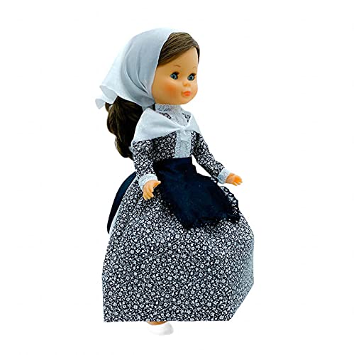 Folk Artesanía Set Vestido Regional Aldeana Vasca Casera (País Vasco), Mantilla y Percha para muñeca Nancy, Sintra, Mina, Noa. Muñeca no incluida. Fabricado en España.