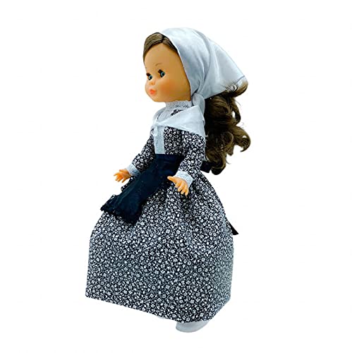 Folk Artesanía Set Vestido Regional Aldeana Vasca Casera (País Vasco), Mantilla y Percha para muñeca Nancy, Sintra, Mina, Noa. Muñeca no incluida. Fabricado en España.