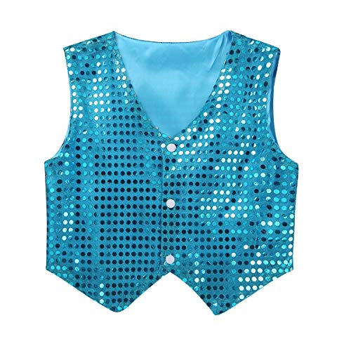 Freebily Chaleco Niños de Danza Hip Hop Jazz con Lentejuelas Disfraz de Baile Callejero Fiesta Actuación Adultos Ropa de Escena Brillante Infántil Light Blue 7-8 Años