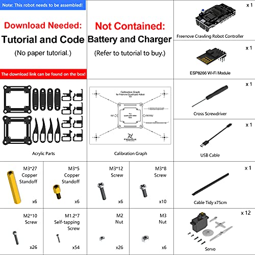 Freenove Quadruped Robot Kit (Compatible with Arduino IDE), App Remote Control, Walking Crawling Twisting Servo Stem Project
