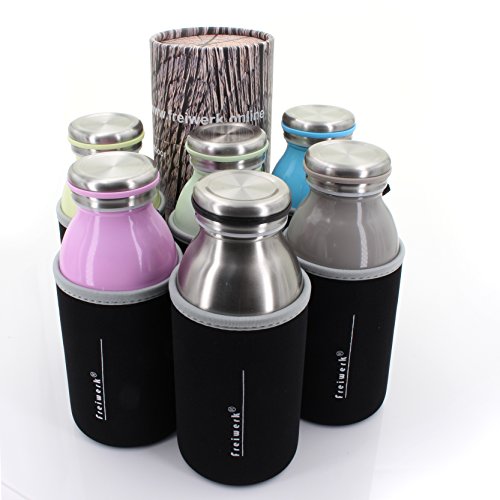 freiwerk® Termo 350ml - Acero inoxidable con doble pared - funda protectora de neopreno - 350 ml magenta