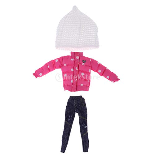freneci 1/6 Ropa Casual de Moda Abrigo Grueso Rosa, Traje de Jeans para Muñecas Blythe de 12 "