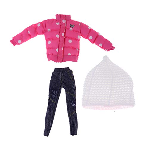 freneci 1/6 Ropa Casual de Moda Abrigo Grueso Rosa, Traje de Jeans para Muñecas Blythe de 12 "