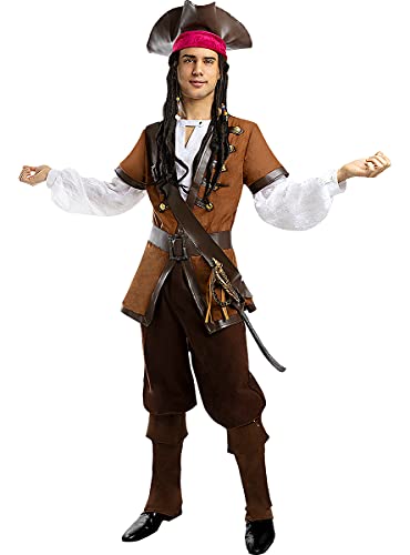 Funidelia | Disfraz de Pirata - Colección Caribe para Hombre Talla S ▶ Corsario, Bucanero - Color: Marrón - Divertidos Disfraces y complementos para Carnaval y Halloween