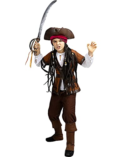 Funidelia | Disfraz de Pirata - Colección Caribe para niño Talla 7-9 años ▶ Corsario, Bucanero - Color: Marrón - Divertidos Disfraces y complementos para Carnaval y Halloween