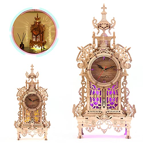 FUNPOLA Rompecabezas de Madera 3D Reloj de Torre LED, Rompecabezas 3D Reloj de Escritorio Modelo DIY Juego de Rompecabezas 3D, Rompecabezas 3D Bloques de construcción arquitectónicos