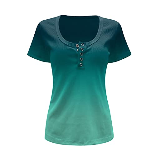 Gebatikt – Camiseta de manga corta para mujer, sexy, corte profundo, elegante, suelta, cuello en V, holgada, para verano, verde, XXL
