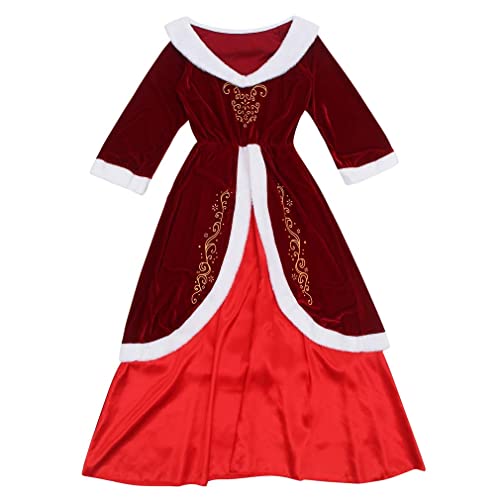 GEMVIE 3 piezas Disfraz de papa noel Disfraz de Madre Navidad Vestido con cuello en V Patinadora Princesa Manga larga Sash Sombrero Pompón Retro Felpa Lujo Mujer Adulto (XL)