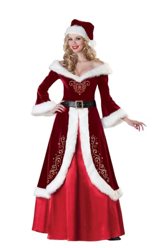 GEMVIE 3 piezas Disfraz de papa noel Disfraz de Madre Navidad Vestido con cuello en V Patinadora Princesa Manga larga Sash Sombrero Pompón Retro Felpa Lujo Mujer Adulto (XL)