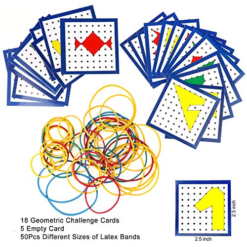 Geoboard de Madera, 8x8 Tablero Geometría Geoboard Creativo Rompecabezas de Formas Inspire la Imaginación y Creatividad de Los Niños, 23Tarjetas de Actividad, 50Bandas de Goma, 1Lorrador, 1Lápiz