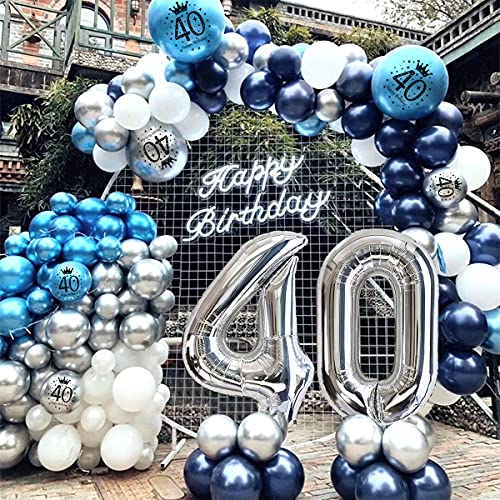 Globos 40 Cumpleaños,40 Cumpleaños Decoraciones Hombres Azul Plata traer Pancarta Feliz Cumpleaños Globo Látex Azul Marino Manteles Globos de Azul Plateados Metal para Regalo Hombre Cumpleaños
