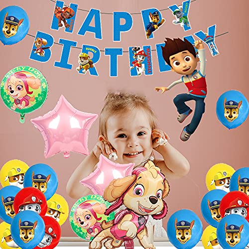 Globos de Fiesta Cumpleaños para Patrulla Canina Globos de Aluminio de Paw Dog Patrol Pancarta de Feliz Cumpleaños de Patrulla Canina