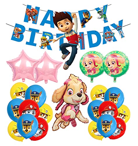 Globos de Fiesta Cumpleaños para Patrulla Canina Globos de Aluminio de Paw Dog Patrol Pancarta de Feliz Cumpleaños de Patrulla Canina