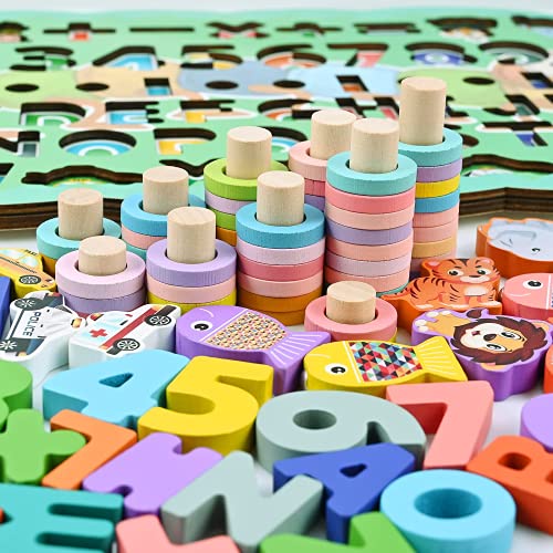 GOLDGE Juego Montessori Matemáticas, Juegos Educativos Puzzles de Madera con Juego de Pesca Magnética, Juguete Niño Aprender a Contar y Colores, Perfecto Regalo Infantil