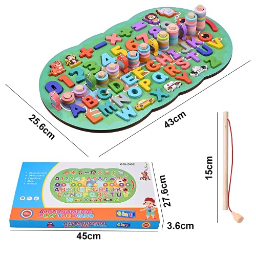GOLDGE Juego Montessori Matemáticas, Juegos Educativos Puzzles de Madera con Juego de Pesca Magnética, Juguete Niño Aprender a Contar y Colores, Perfecto Regalo Infantil