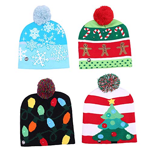 Gorro de Punto de Navidad con Luces Led Decoración de Navidad del Partido Cap Gorro de Lana de Colores de luz Luz Hijos Adultos Sombrero Caliente