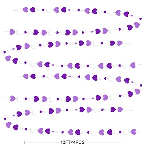 Guirnalda de papel de lavanda para colgar en forma de corazón, color morado y blanco, de 52 pies, para aniversario, día de la madre, cumpleaños, compromiso, boda, bebé, fiestas, suministros