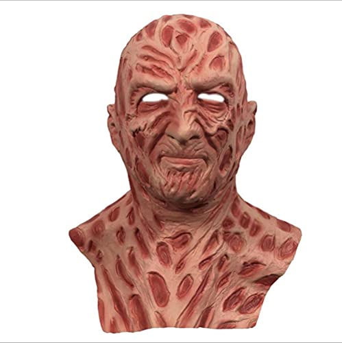 Halloween Overhead Costome, máscara de vinilo Fre_ddy Krue_ger para adultos, disfraz de Pesadilla en Elm Street, máscara de juego de rol, talla única (máscara con 1 guante)