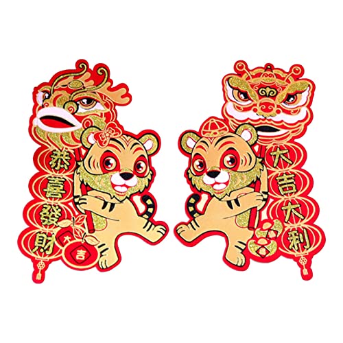 HANBOLI Pegatinas de Puerta, 2 uds, Pegatinas de Tigre de Dibujos Animados, pareado de Pared para Puerta, Armario de Vidrio, Ventana, se adhiere, decoración de año Nuevo Chino
