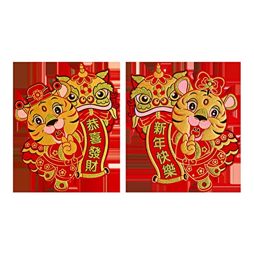 HANBOLI Pegatinas de Puerta, 2 uds, Pegatinas de Tigre de Dibujos Animados, pareado de Pared para Puerta, Armario de Vidrio, Ventana, se adhiere, decoración de año Nuevo Chino