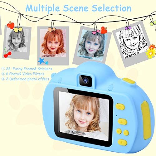 Hangrui Cámara para Niños, HD Doble Objetivo Juego Video Cámara de Fotos Digital con Tarjeta de Memoria de 32GB, Pantalla de Protección Ocular IPS de 2,4 Pulgadas, a Prueba de Golpes (Azul)