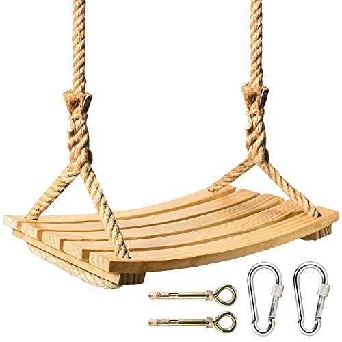 Herefu Columpio de Jardín para Niños e Adultos, Columpio de Madera Exterior Ajustable, Columpio Infantil Impermeable Exterior Madera , Asiento de Columpio de Madera Arbol por Jardín, Patio
