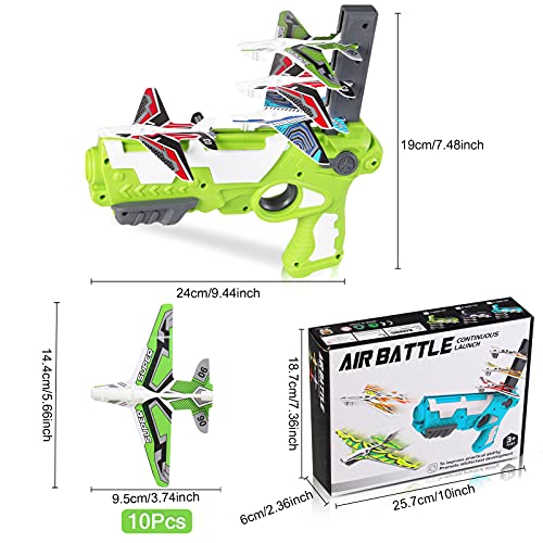 Herefun Juego de Disparos Juguete de avión, Avión de Lanzamiento Eyección un Clic para Exteriores, Juguete de avión de catapulta con 4 Avión de Espuma para niños de 3 años En Adelante (Pasto Verde)