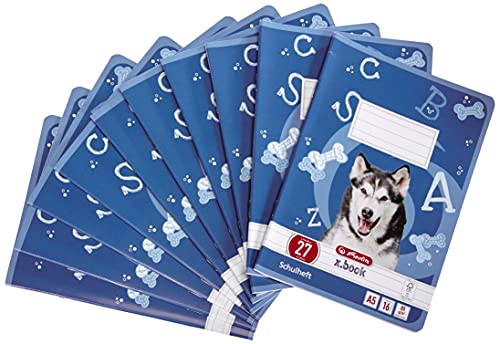 Herlitz 11322617 – Cuaderno, 10 unidades, A5/, diseño (renglones) en color, certificado FSC Mixed, diseños variados