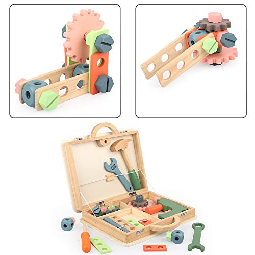 Herramienta de madera de juguete Caja de herramientas para niños pequeños de construcción educativa Juguetes para jugar Accesorios Set de regalo creativo para niños de 3 años y hasta niños niñas
