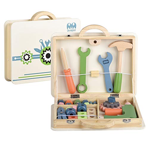 Herramienta de madera de juguete Caja de herramientas para niños pequeños de construcción educativa Juguetes para jugar Accesorios Set de regalo creativo para niños de 3 años y hasta niños niñas