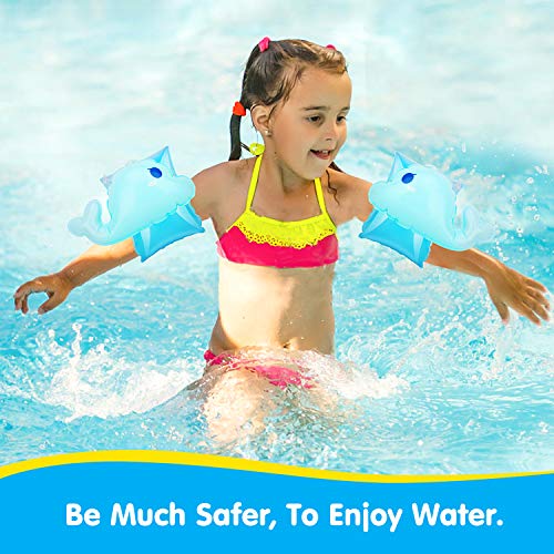 HeySplash Banda de Brazo Inflatable para Niños, Mangas de Flotación, Manguitos de Natación Infantil,Flotadores Piscina de PVC Dispositivo de Entrenamiento Plegables - Ballena Azul