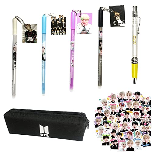 HJYZY 26 piezas de pegatinas BTS Kpop BTS Bangtan Boys Bolígrafo de gel de gran capacidad Estuche de almacenamiento para regalos del ejército