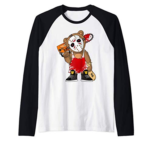 Hockey Teddy Bear Parodia Terror 13.o Hip Hop Halloween Camiseta Manga Raglan