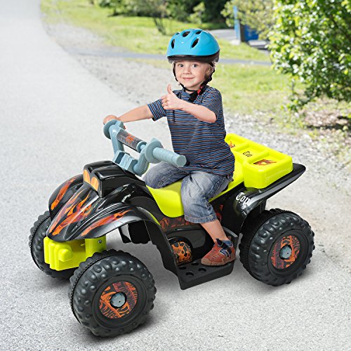 HOMCOM Quad Bateria 6V Moto Eléctrica Infantil Niños +18 Meses Velocidad 2'5 Km/h Carga Máx 20 Kg Sonido Luces Cargador Incluido Negro y Amarillo