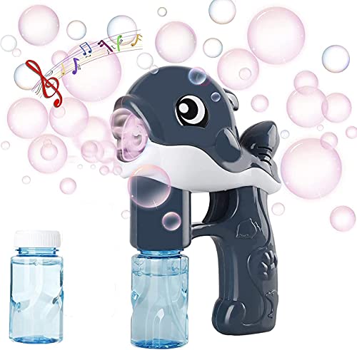 Hua Maquina Burbujas,Maquina Burbujas para Niños,Soplador de Burbujas,Maquina Burbujas de Jabon Ninos,Maquina Pompas JabonMáquina de Burbujas Automática con Luces y Música（Gris）