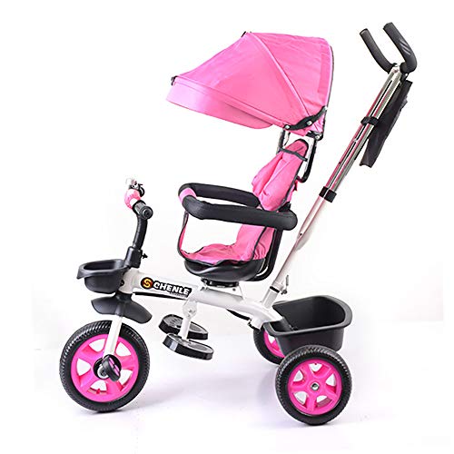 HYLX 4 en 1 Triciclo Infantil Bebe Evolutivo Trike Bike Bebé Plegable Pedal Bicicleta Niños Capota Extraíble Barra Telescópica Control Parental Dirección 6 Meses a 5 Años Máx 30 kg, Pink