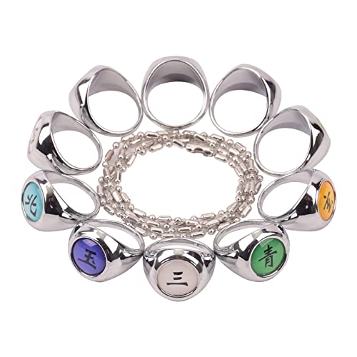 I3C Anime 10pcs Anillos de Akatsuki, Accesorios para Cosplay Disfraz de Itachi Uchiha Pain para Hombres Mujeres y Fan de Akatsuki