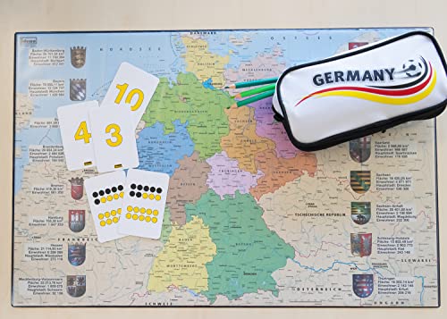 Idena 10448 - Almohadilla de escritorio con dos bolsillos, mapa de Alemania,58,5 x 38,5 cm, práctico accesorio para habitaciones infantiles, juveniles y salas de trabajo