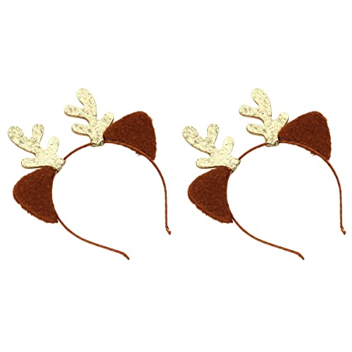 ifundom Decoraciones de Navidad, 2 unidades, cuernos de reno, accesorio de disfraz de Navidad, aros decorativos para el pelo, tocados para fiestas (dorados)