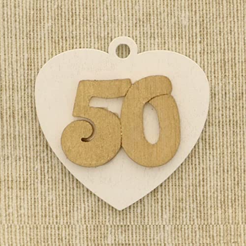 Ingrosso e Risparmio 12X Percha de madera blanca en forma de corazón, con aplicación número 50 en oro, confitada aniversario, boda u oro.