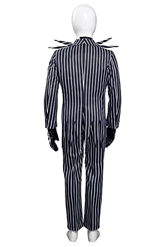 IOONCHI Jack Skellington - Traje de cosplay para Navidad, Halloween, cosplay, disfraz de Sally de película, disfraz de cosplay, estampado de rayas, uniforme, gris, XXL