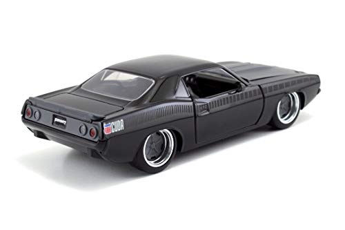 Jada Toys Fast & Furious Letty's 1970 Plymouth Barracuda - Coche Tuning a Escala 1:24, Puertas abatibles, capó y Maletero, Rueda Libre, Color Negro Mate