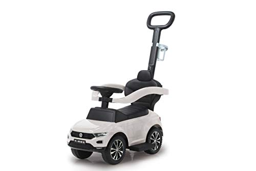 Jamara Volkswagen 460463-Correpasillo VW T-Roc 3en1 Antivuelco, Sonidos, Protección Lateral, Soporte con función de dirección, Portavasos, Apoyapiés Extensible, Color Blanco (460463)